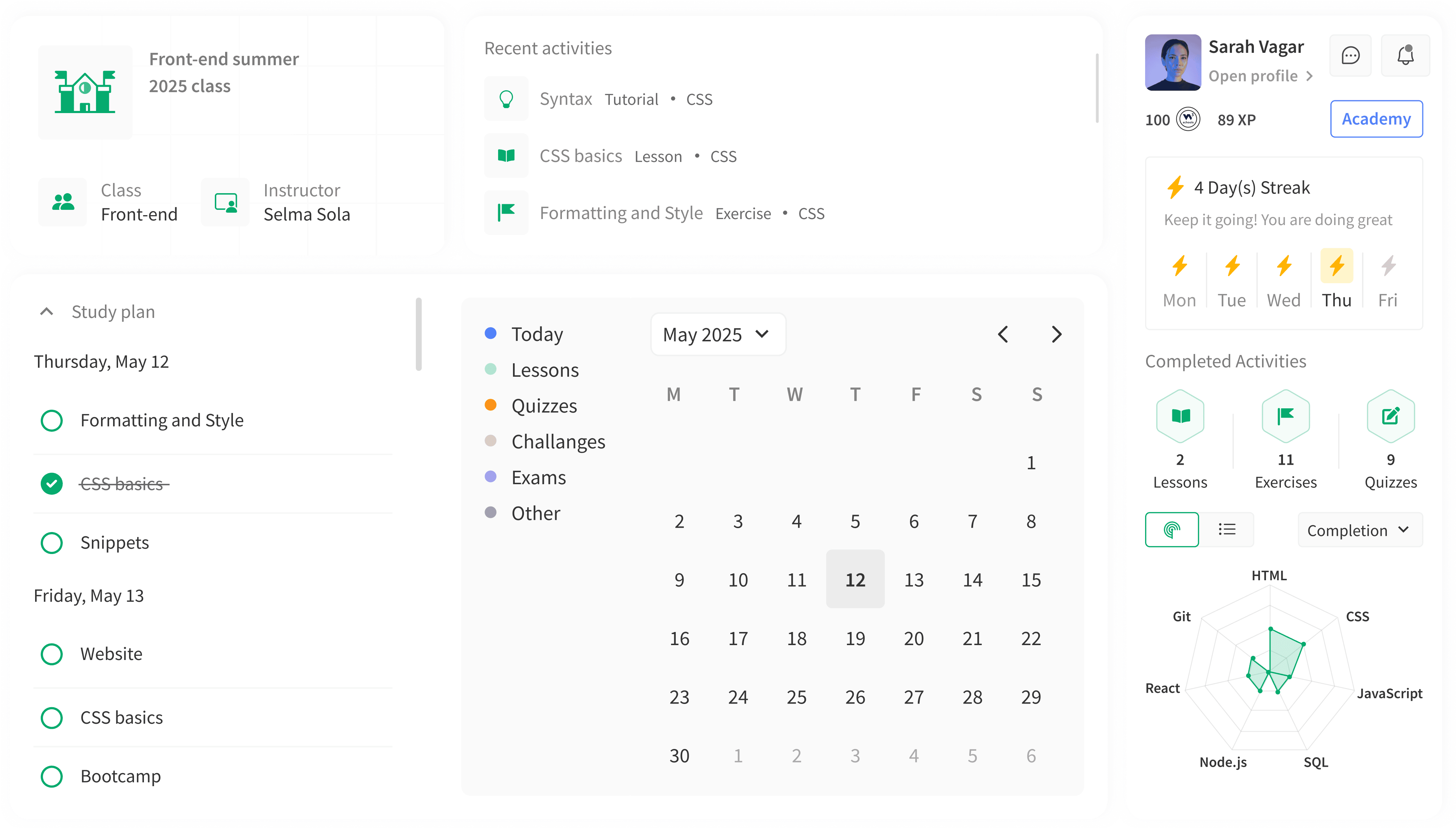 Student Dashboard Interface